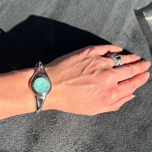 NEW Michael Dawkins Starry Night Silver Amazonite Doublet Cuff Bracelet